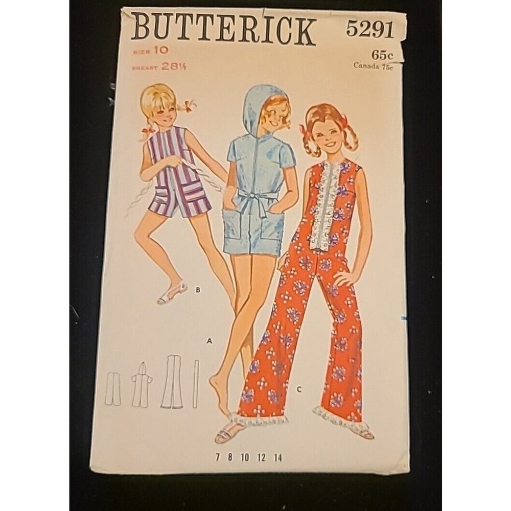 Vintage 1960s Sewing Pattern Butterick 5291 Girls Size 10 One Piece Jumpsuit Cut